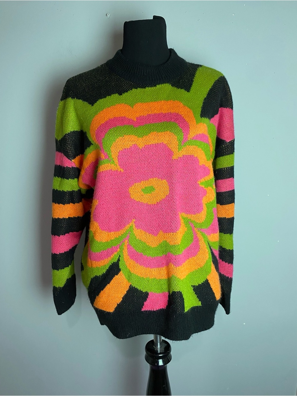 ASOS Black Sweater with Pink, Green & Orange Floral Motif